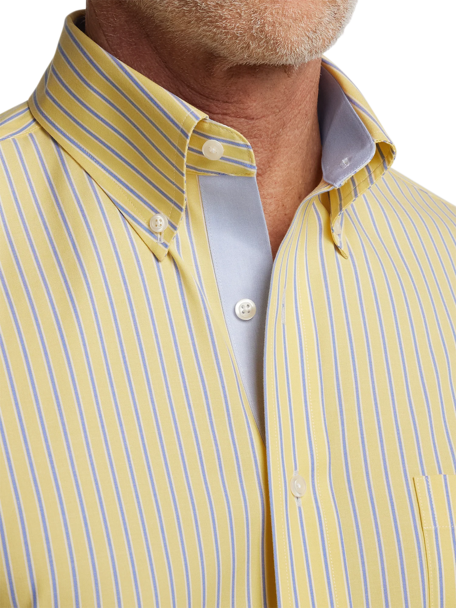 Comfort Stretch Non-Iron Stripe Dress Shirt With Contrast Trim - Yellow - Image 3