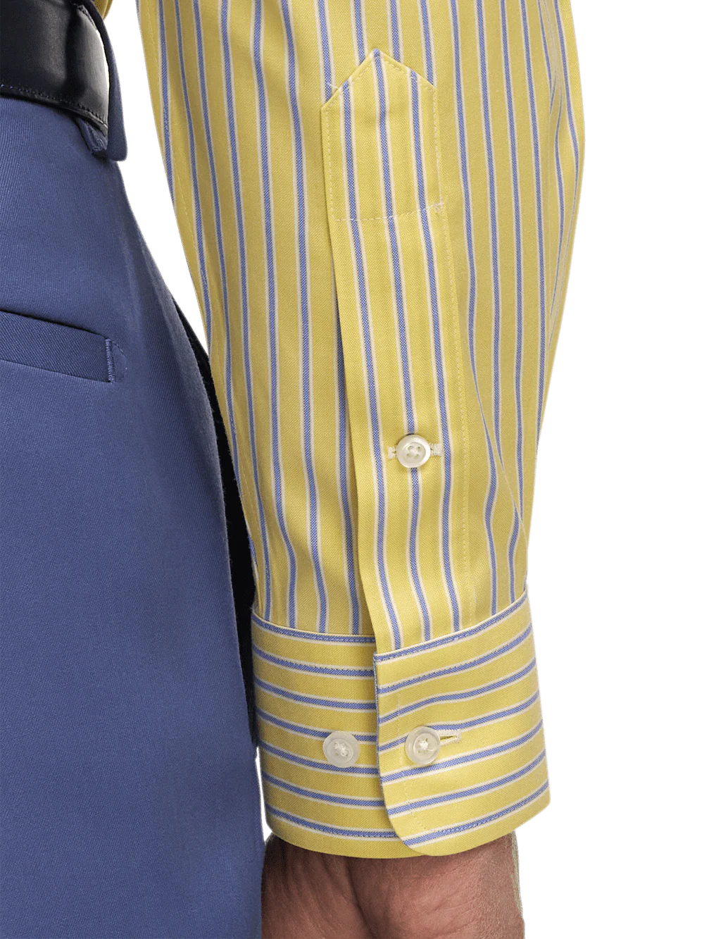 Comfort Stretch Non-Iron Stripe Dress Shirt With Contrast Trim - Yellow - Image 4