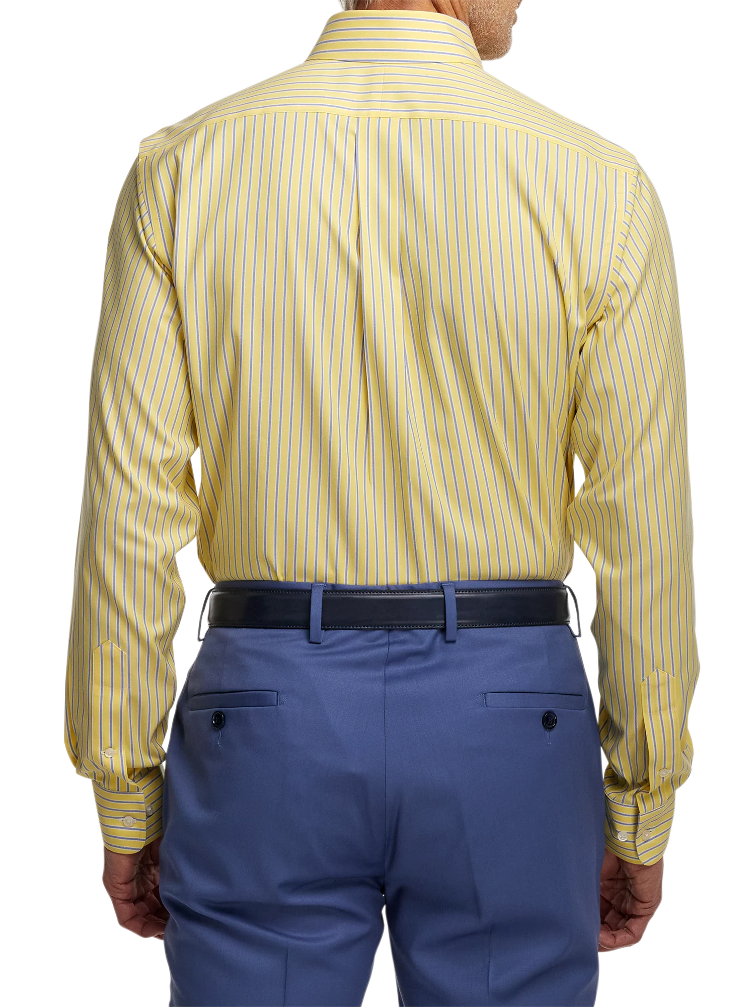 Comfort Stretch Non-Iron Stripe Dress Shirt With Contrast Trim - Yellow - Image 5