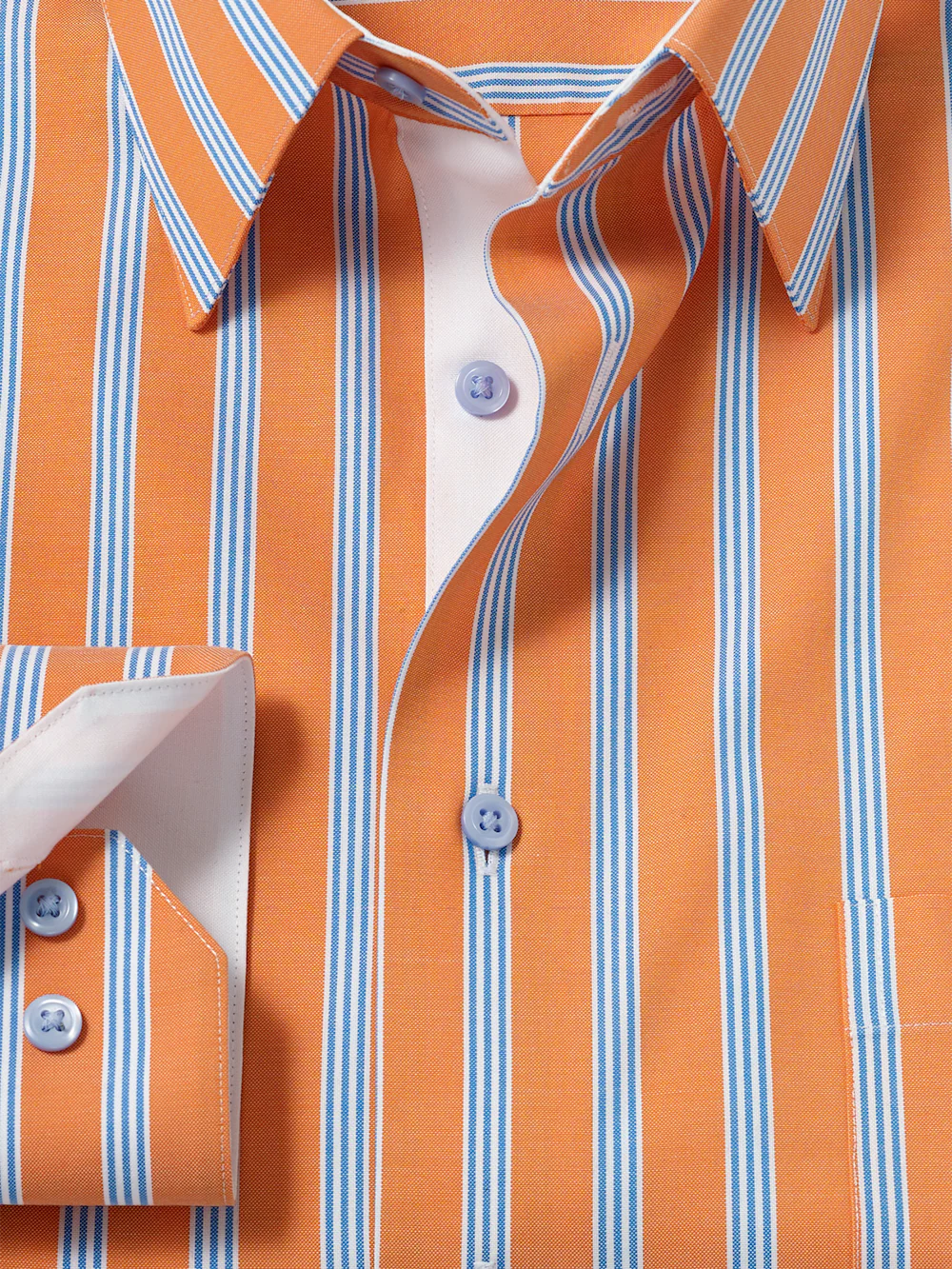 Comfort Stretch Non-Iron Stripe Dress Shirt With Contrast Trim - Melon/blue - Image 6