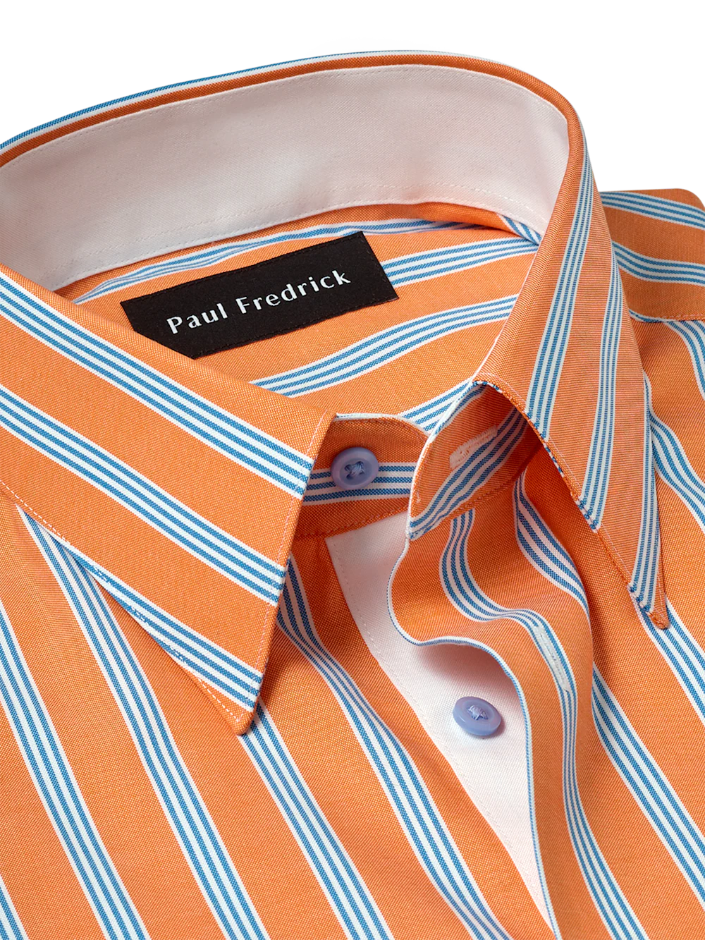 Comfort Stretch Non-Iron Stripe Dress Shirt With Contrast Trim - Melon/blue - Image 7