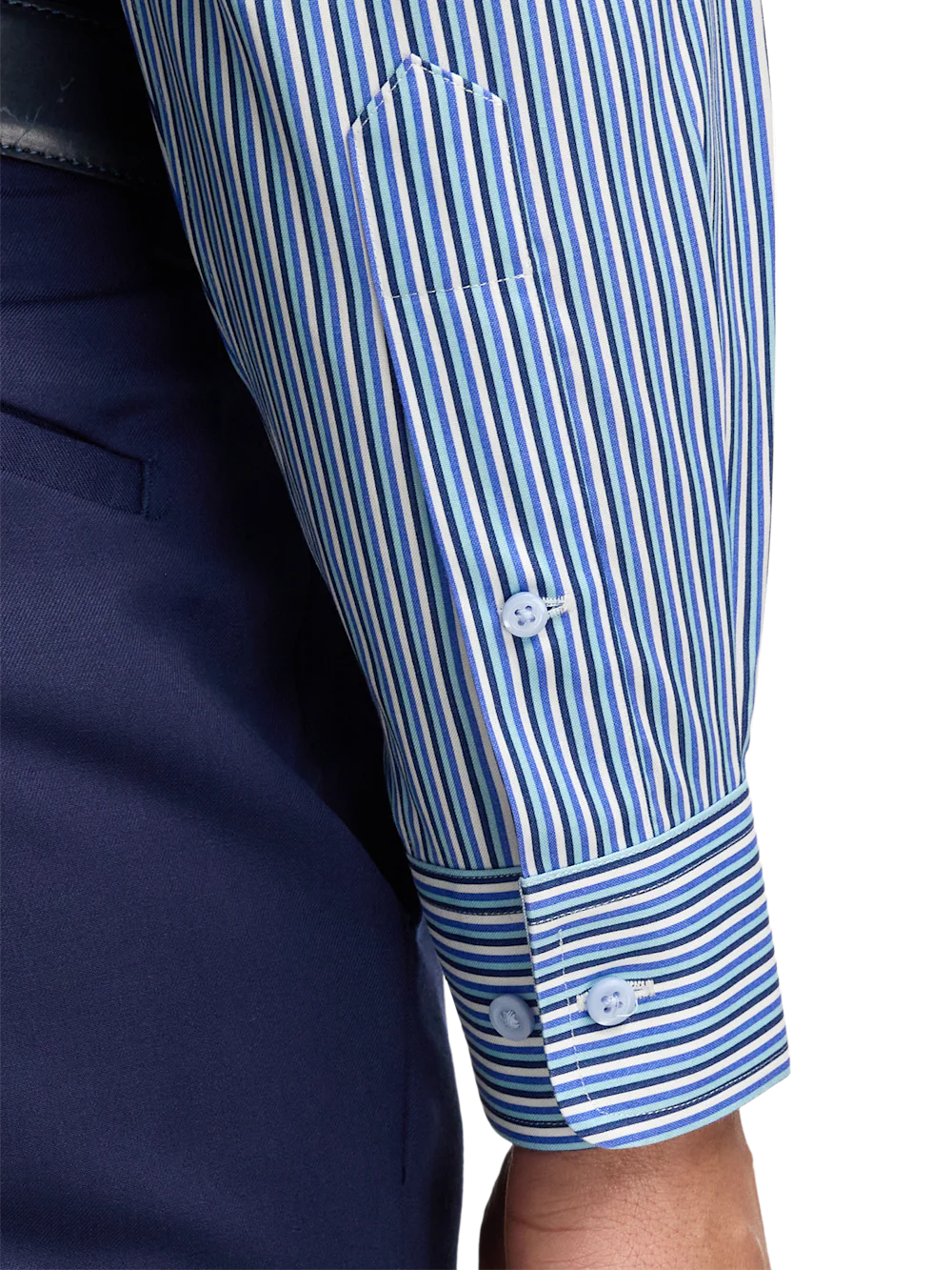 Comfort Stretch Non-Iron Stripe Dress Shirt With Contrast Trim - Blue - Image 4