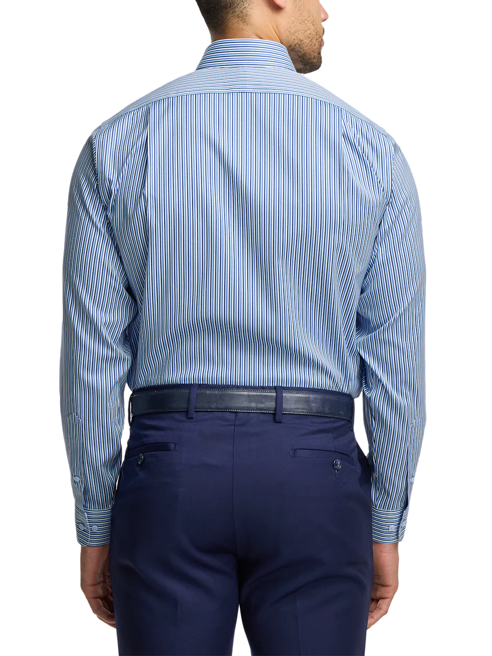 Comfort Stretch Non-Iron Stripe Dress Shirt With Contrast Trim - Blue - Image 5