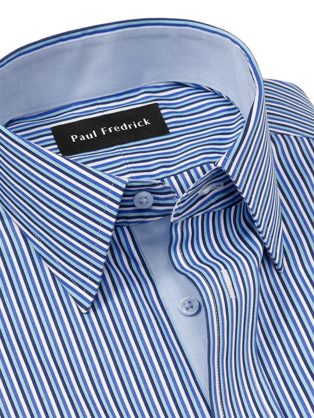 Comfort Stretch Non-Iron Stripe Dress Shirt With Contrast Trim - Blue - Image 7