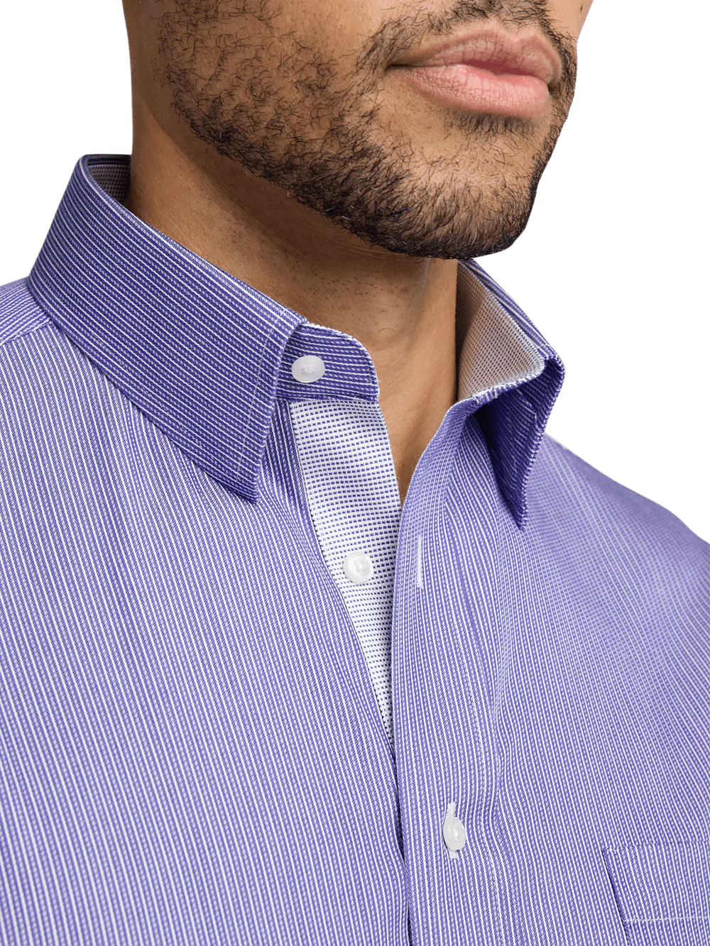 Comfort Stretch Non-Iron Stripe Dress Shirt With Contrast Trim - Purple - Image 3