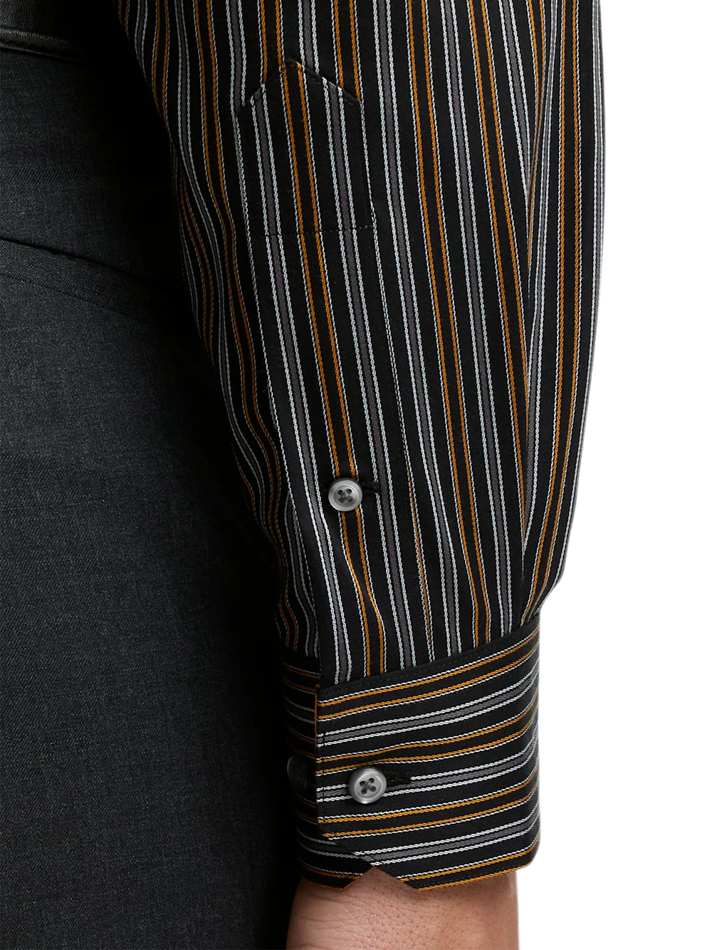 Comfort Stretch Non-Iron Stripe Dress Shirt With Contrast Trim - Black/orange - Image 4