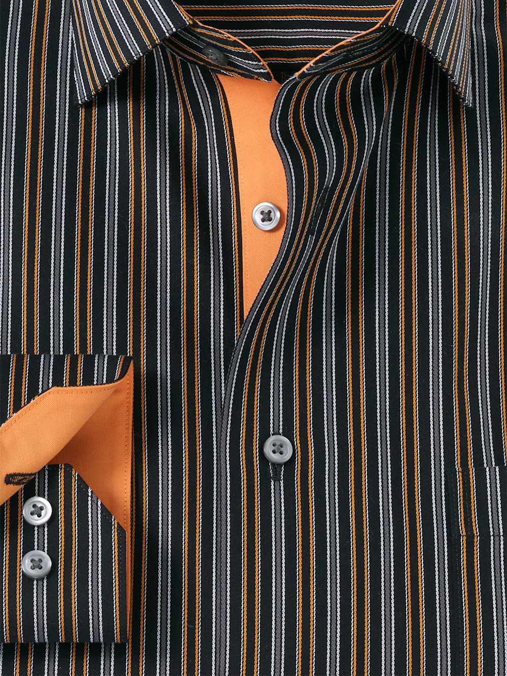 Comfort Stretch Non-Iron Stripe Dress Shirt With Contrast Trim - Black/orange - Image 6