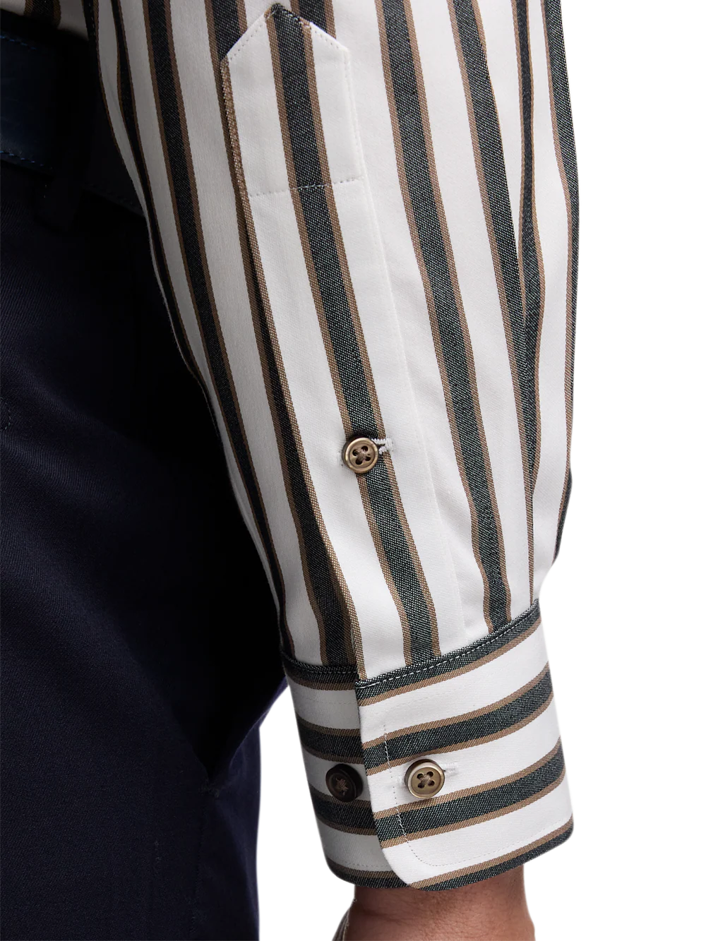 Comfort Stretch Non-Iron Stripe Dress Shirt With Contrast Trim - Brown/white - Image 4