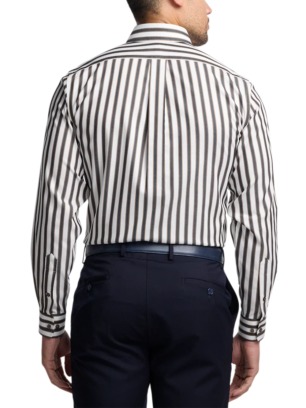 Comfort Stretch Non-Iron Stripe Dress Shirt With Contrast Trim - Brown/white - Image 5