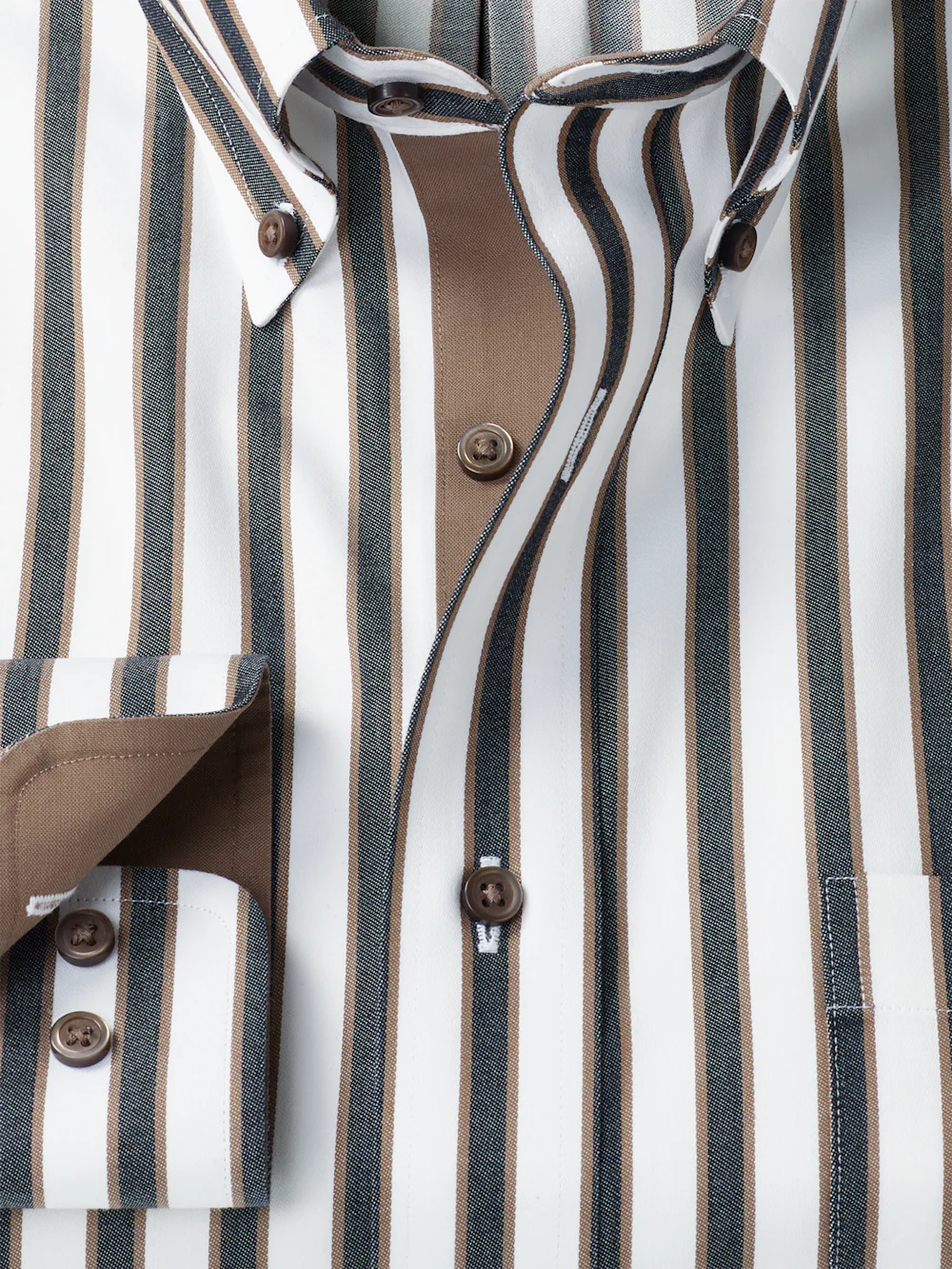 Comfort Stretch Non-Iron Stripe Dress Shirt With Contrast Trim - Brown/white - Image 6