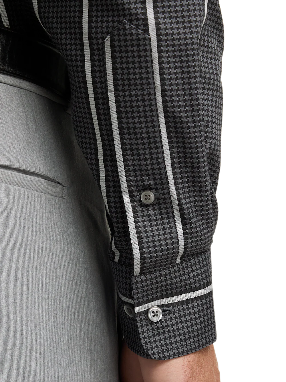 Comfort Stretch Non-Iron Stripe Dress Shirt With Contrast Trim - Black/grey - Image 4