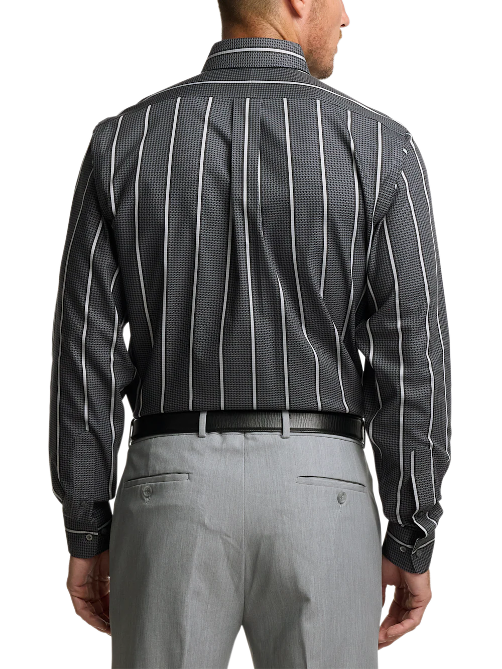 Comfort Stretch Non-Iron Stripe Dress Shirt With Contrast Trim - Black/grey - Image 5
