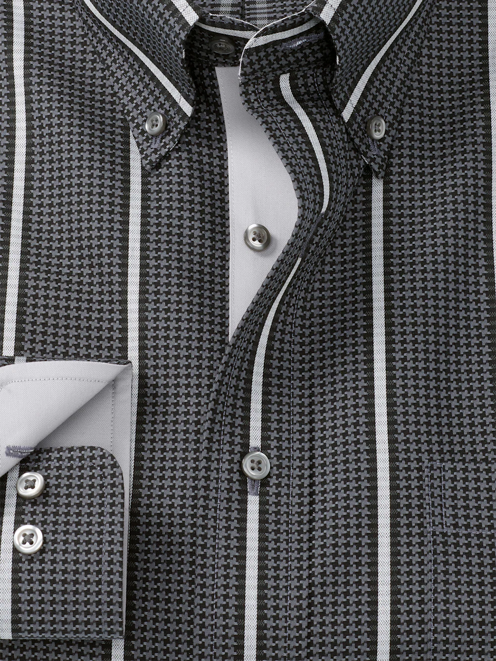 Comfort Stretch Non-Iron Stripe Dress Shirt With Contrast Trim - Black/grey - Image 6