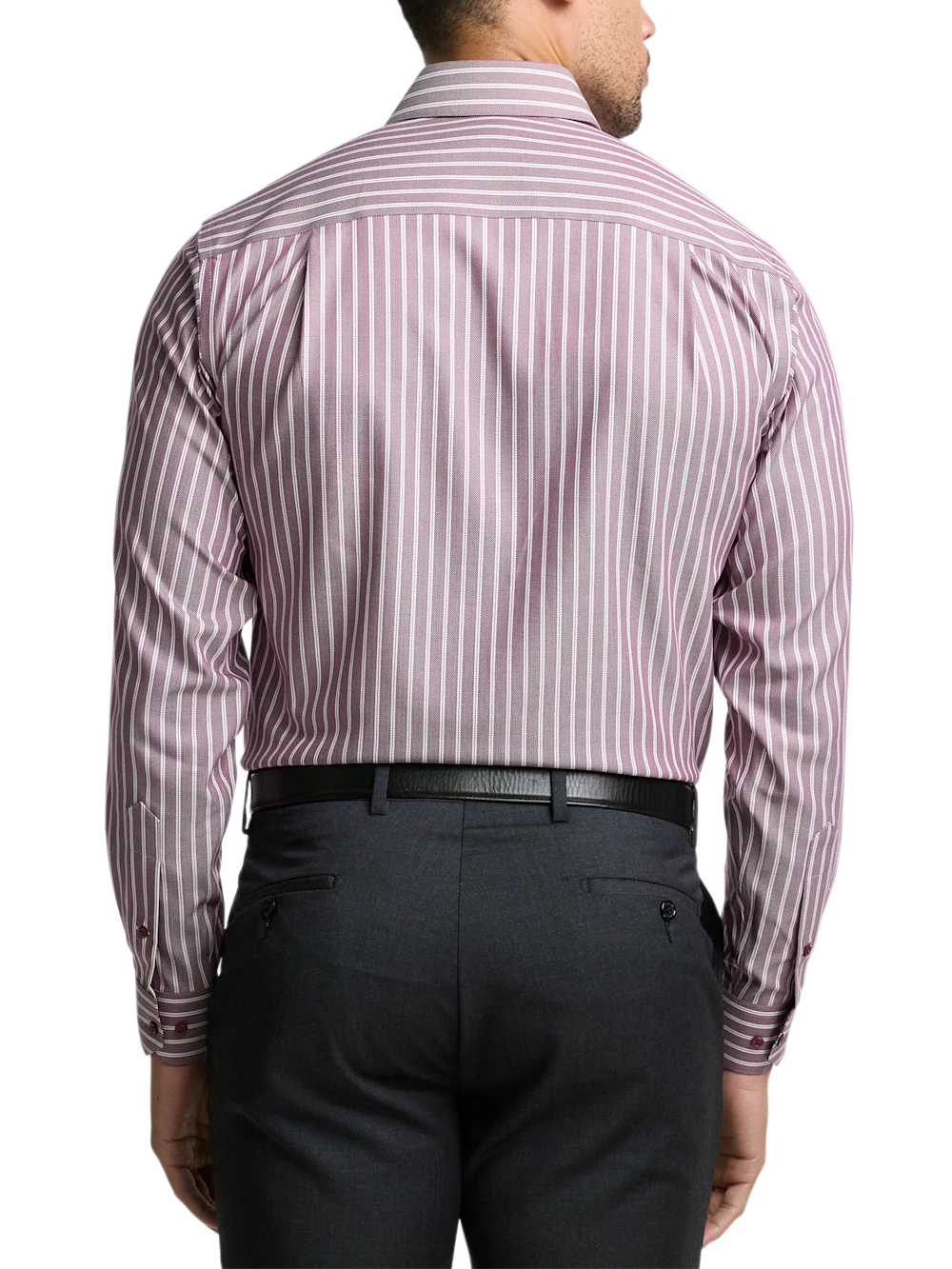 Comfort Stretch Non-Iron Stripe Dress Shirt With Contrast Trim - Burgundy - Image 5
