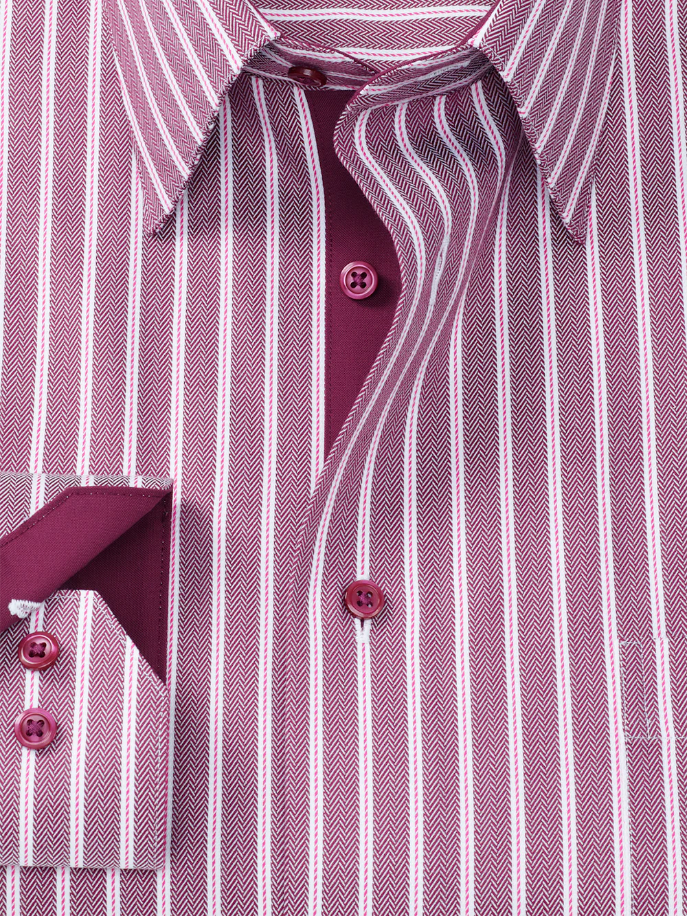 Comfort Stretch Non-Iron Stripe Dress Shirt With Contrast Trim - Burgundy - Image 6