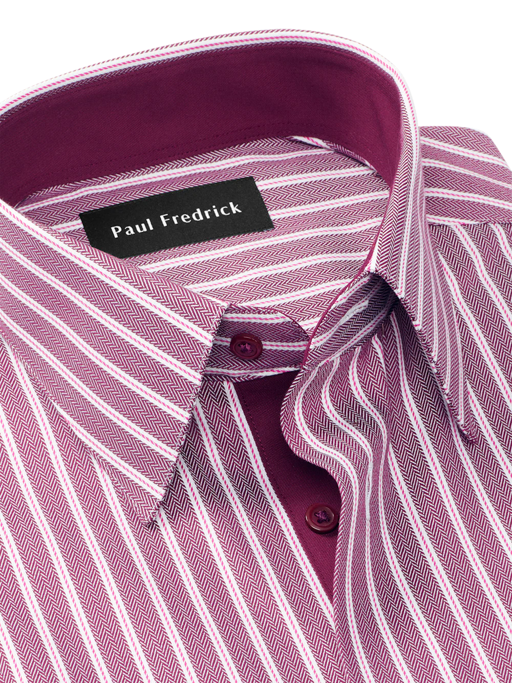 Comfort Stretch Non-Iron Stripe Dress Shirt With Contrast Trim - Burgundy - Image 7