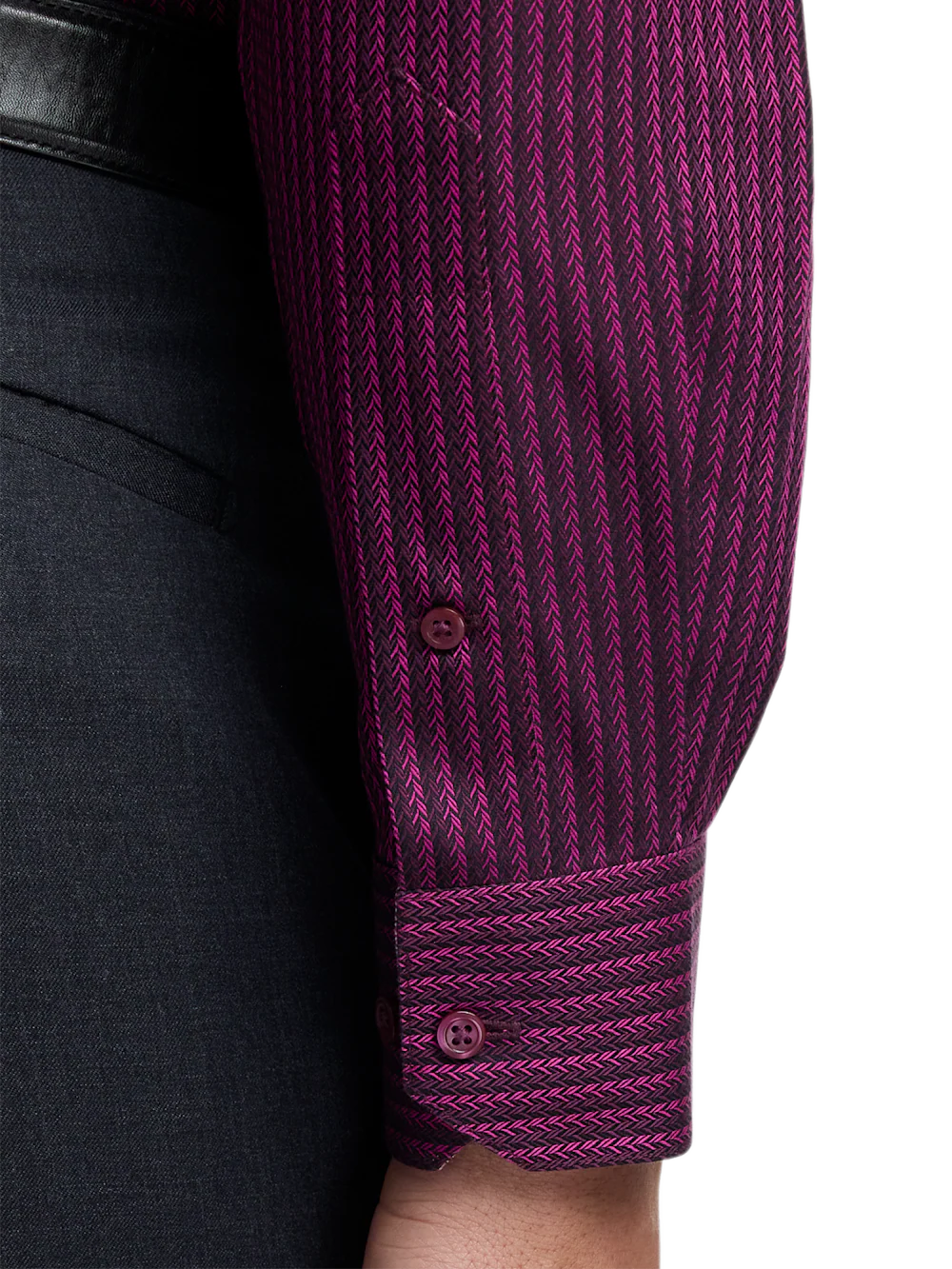 Comfort Stretch Non-Iron Stripe Dress Shirt With Contrast Trim - Burgundy - Image 4