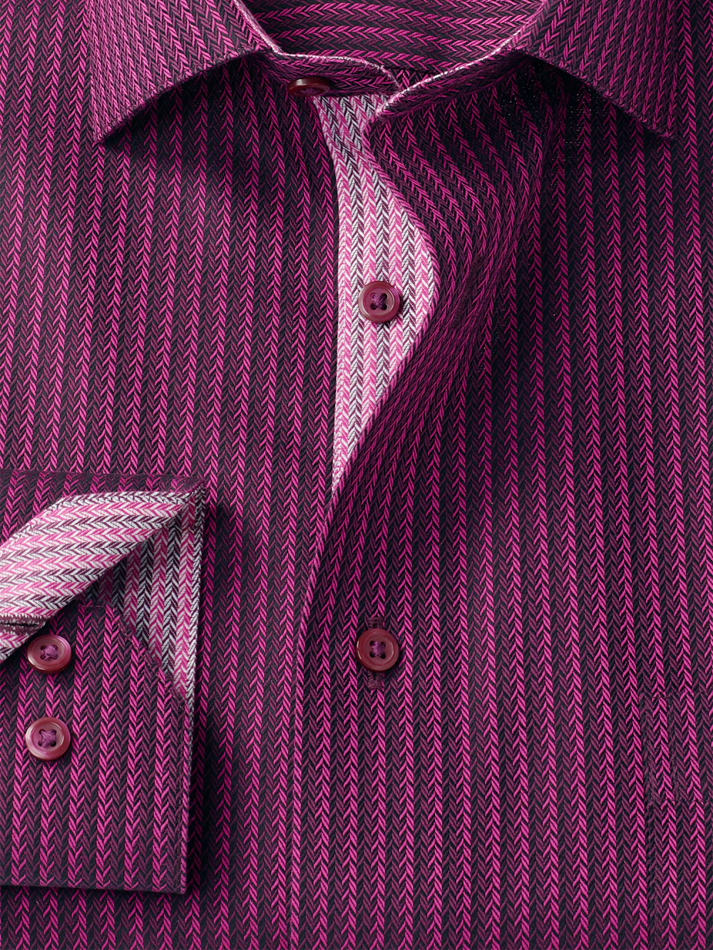 Comfort Stretch Non-Iron Stripe Dress Shirt With Contrast Trim - Burgundy - Image 6