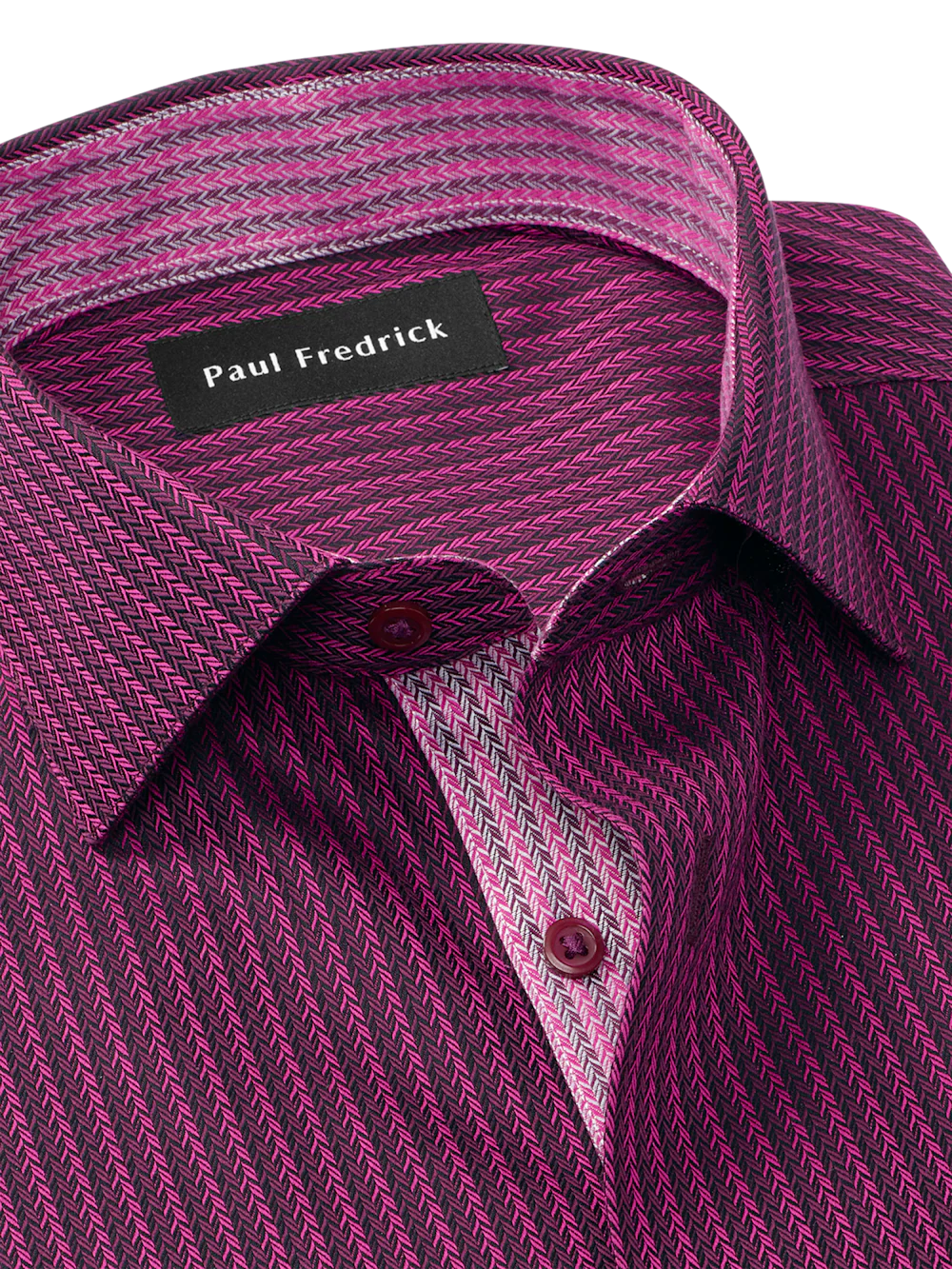 Comfort Stretch Non-Iron Stripe Dress Shirt With Contrast Trim - Burgundy - Image 7