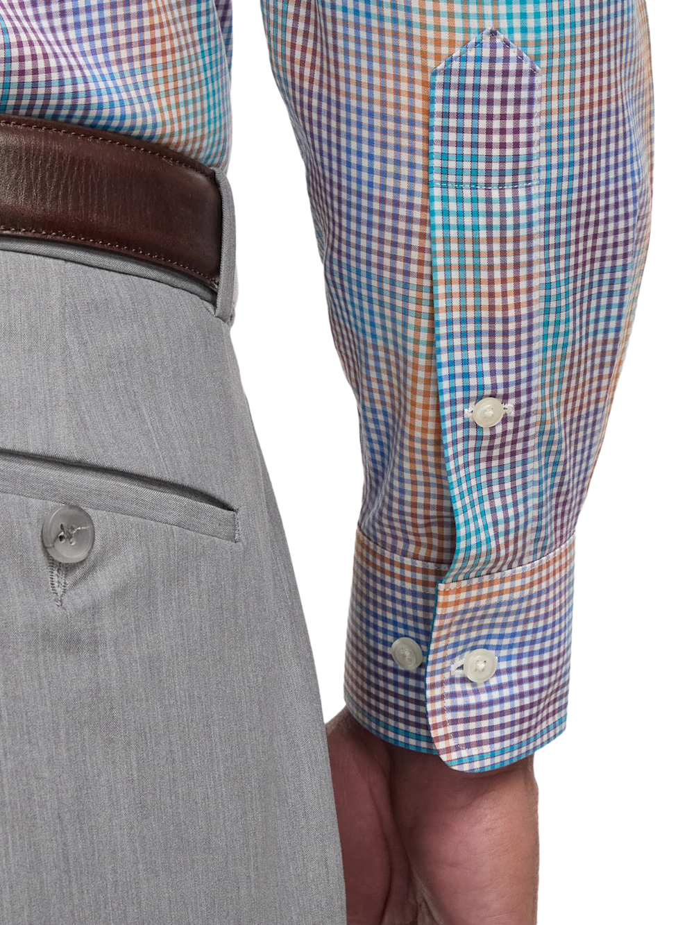 Comfort Stretch Non-Iron Tattersall Dress Shirt With Contrast Trim - Multi - Image 4