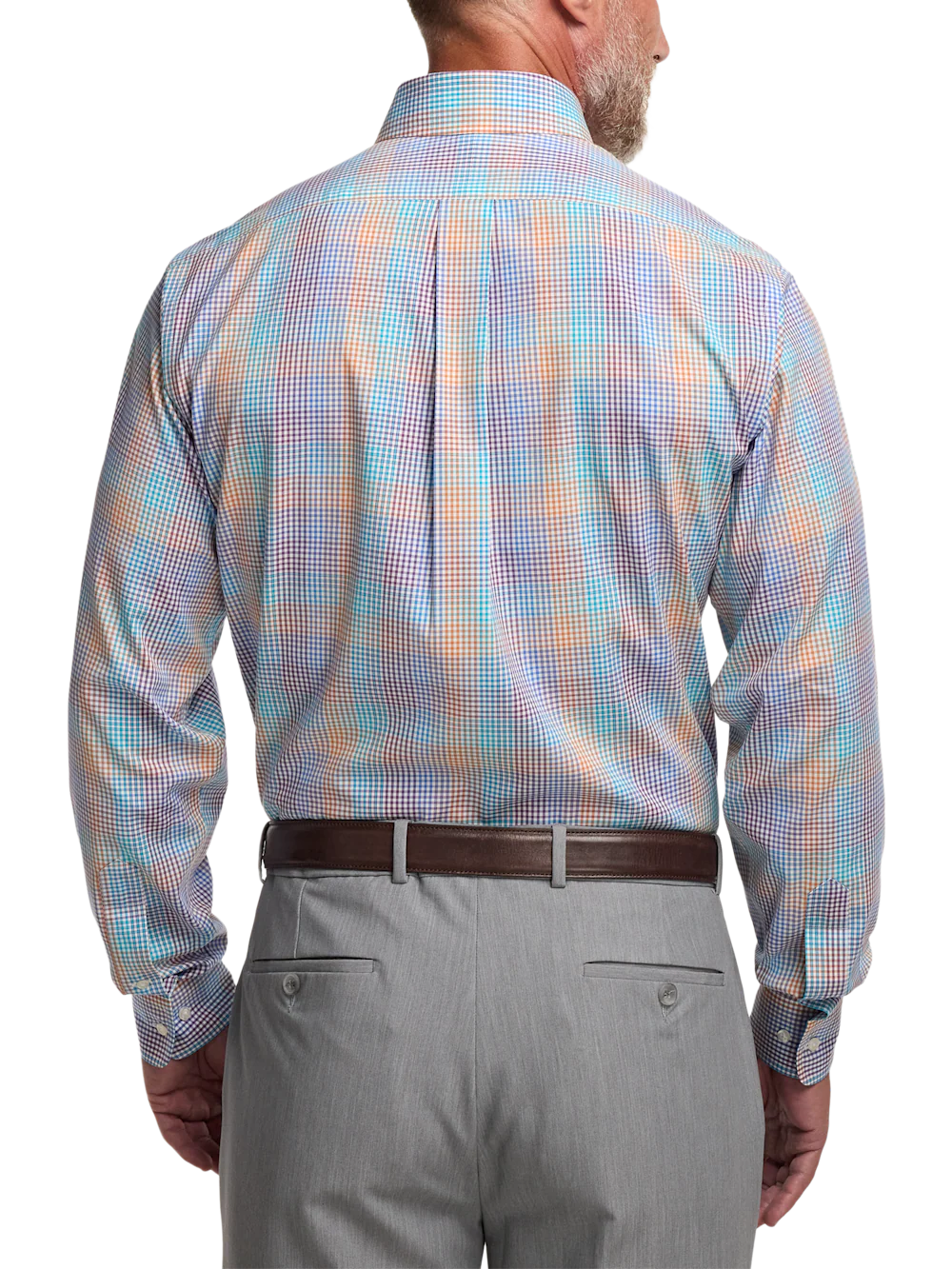 Comfort Stretch Non-Iron Tattersall Dress Shirt With Contrast Trim - Multi - Image 5