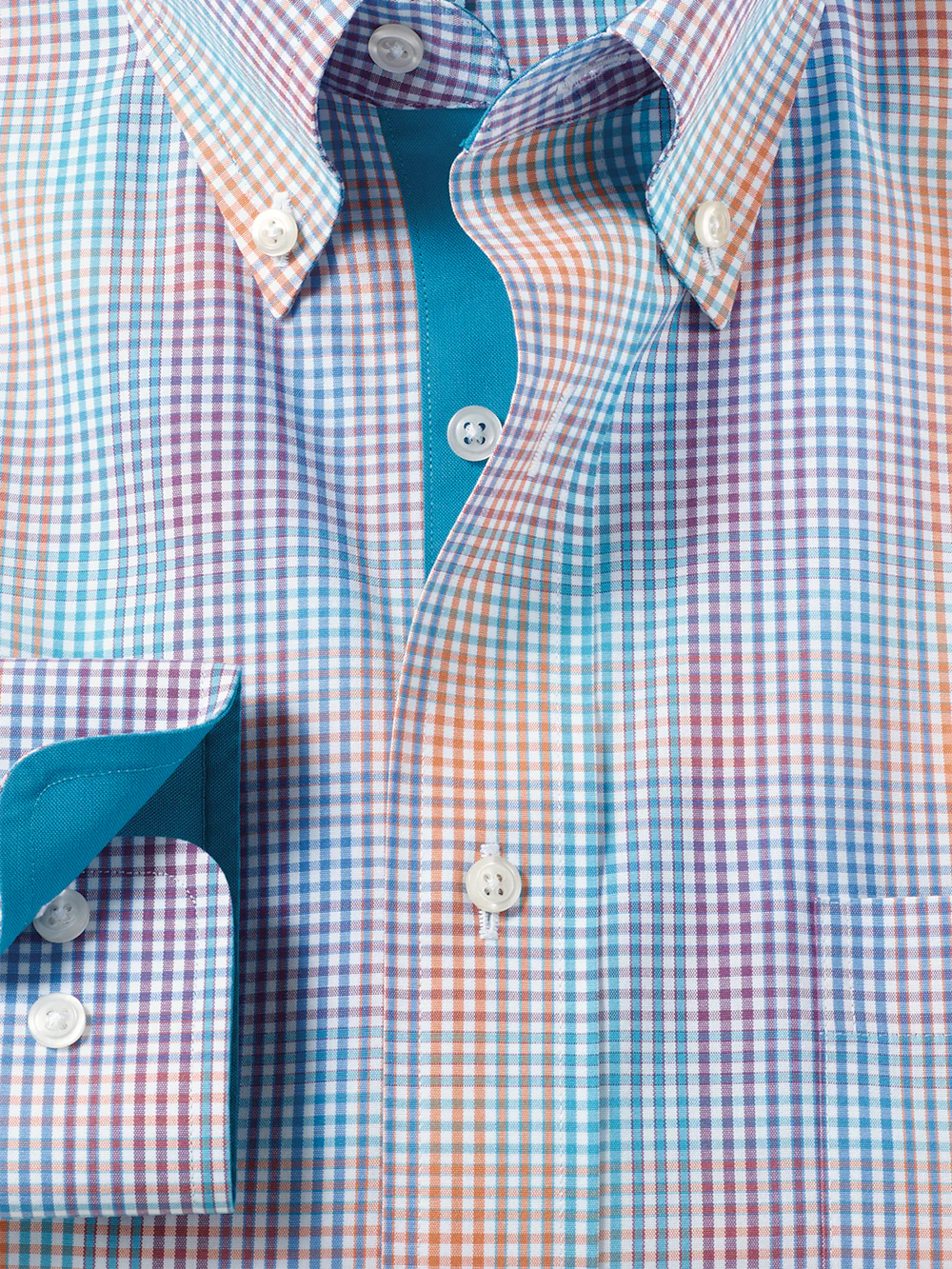 Comfort Stretch Non-Iron Tattersall Dress Shirt With Contrast Trim - Multi - Image 6