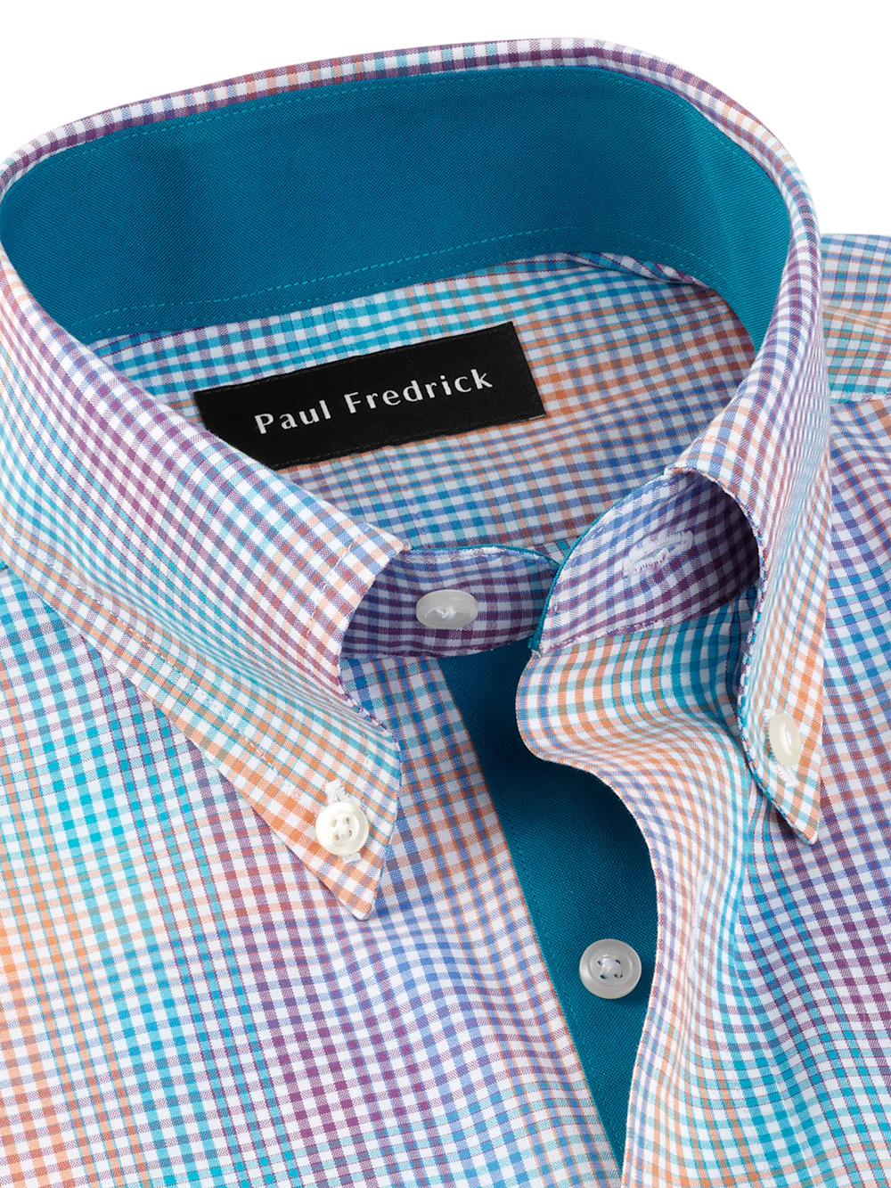 Comfort Stretch Non-Iron Tattersall Dress Shirt With Contrast Trim - Multi - Image 7