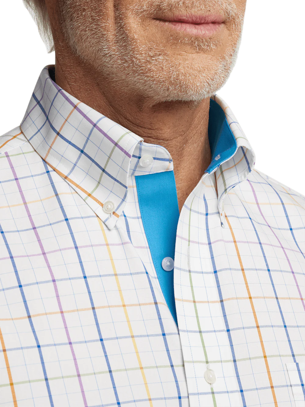 Comfort Stretch Non-Iron Tattersall Dress Shirt With Contrast Trim - Multi - Image 3