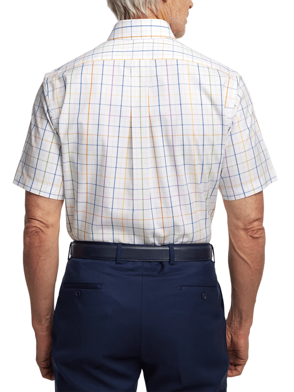 Comfort Stretch Non-Iron Tattersall Dress Shirt With Contrast Trim - Multi - Image 5