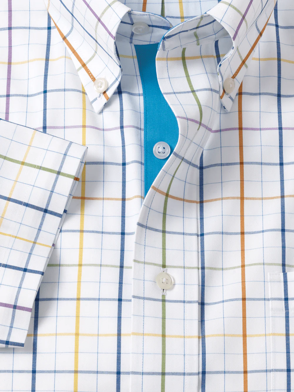 Comfort Stretch Non-Iron Tattersall Dress Shirt With Contrast Trim - Multi - Image 6