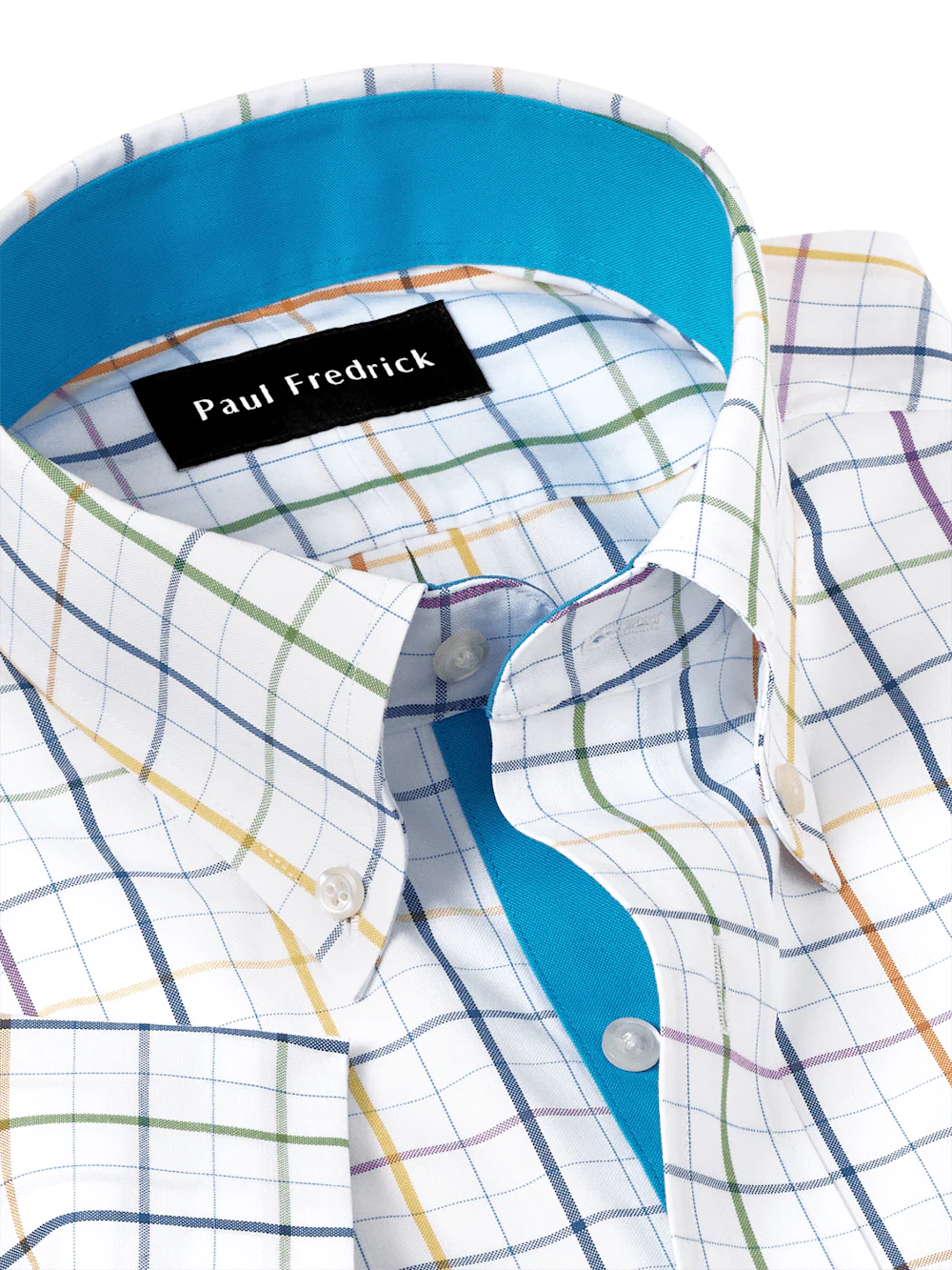 Comfort Stretch Non-Iron Tattersall Dress Shirt With Contrast Trim - Multi - Image 7