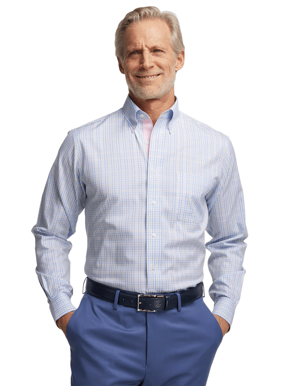 Comfort Stretch Non-Iron Tattersall Dress Shirt With Contrast Trim - Blue/pink - Image 2