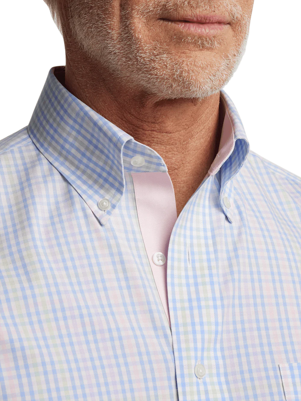 Comfort Stretch Non-Iron Tattersall Dress Shirt With Contrast Trim - Blue/pink - Image 3