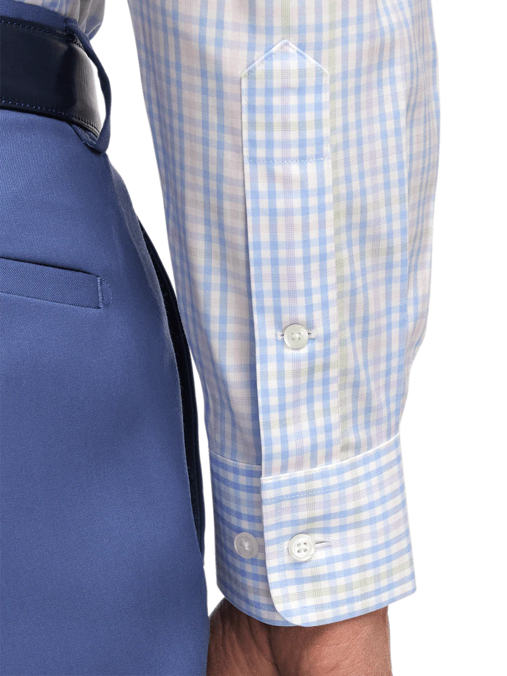 Comfort Stretch Non-Iron Tattersall Dress Shirt With Contrast Trim - Blue/pink - Image 4