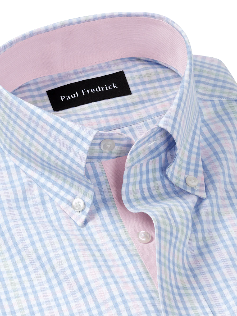 Comfort Stretch Non-Iron Tattersall Dress Shirt With Contrast Trim - Blue/pink - Image 7