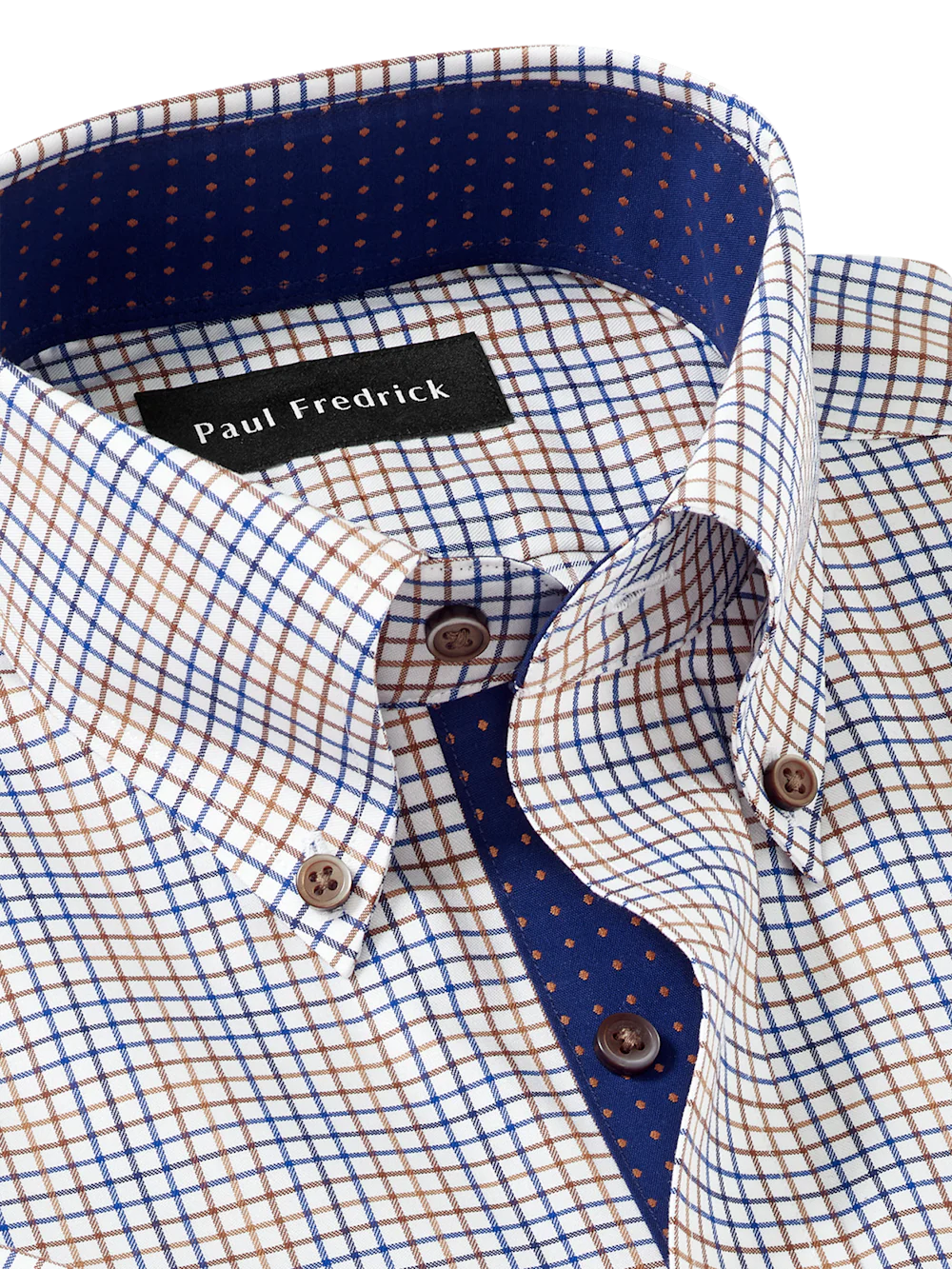 Comfort Stretch Non-Iron Tattersall Dress Shirt With Contrast Trim - Navy/tan - Image 7