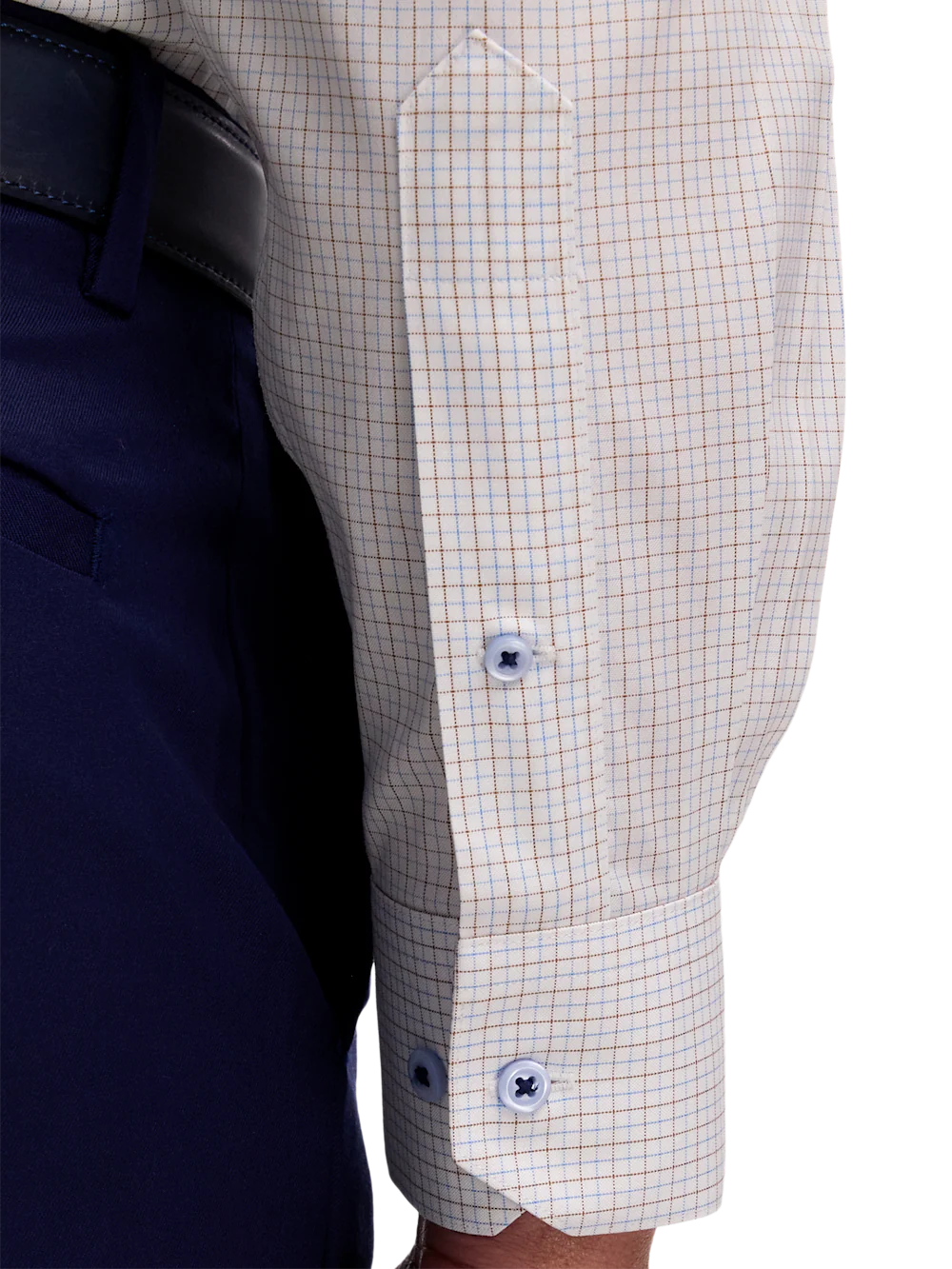 Comfort Stretch Non-Iron Windowpane Dress Shirt With Contrast Trim - Blue/brown - Image 4