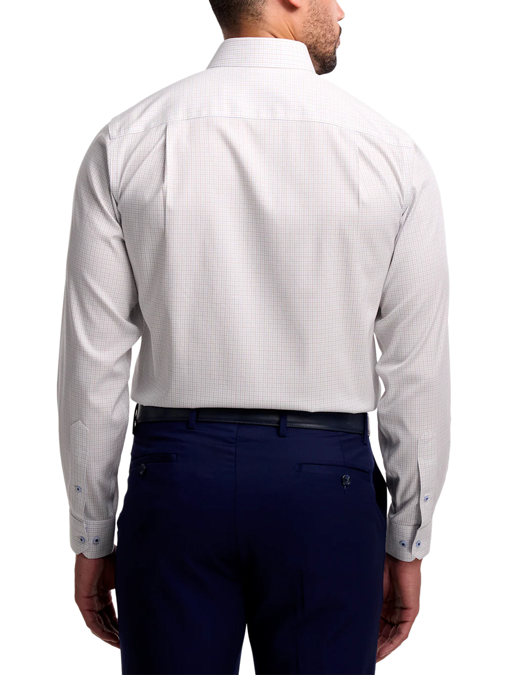 Comfort Stretch Non-Iron Windowpane Dress Shirt With Contrast Trim - Blue/brown - Image 5