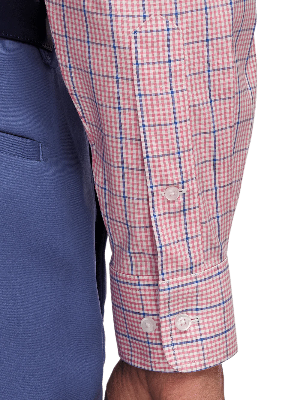 Comfort Stretch Non-Iron Windowpane Dress Shirt With Contrast Trim - Pink/blue - Image 4