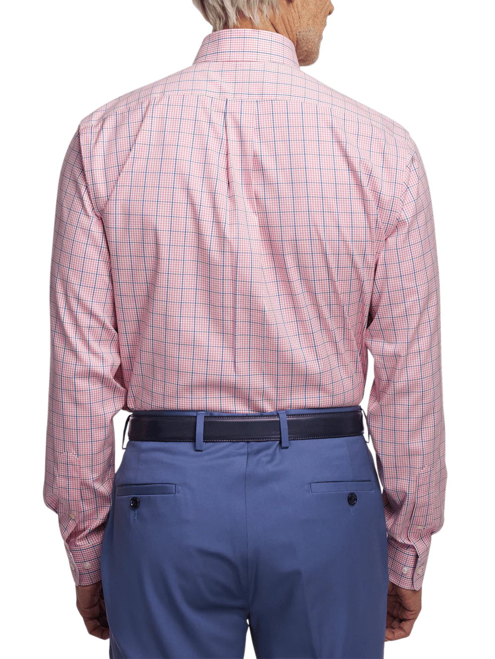 Comfort Stretch Non-Iron Windowpane Dress Shirt With Contrast Trim - Pink/blue - Image 5