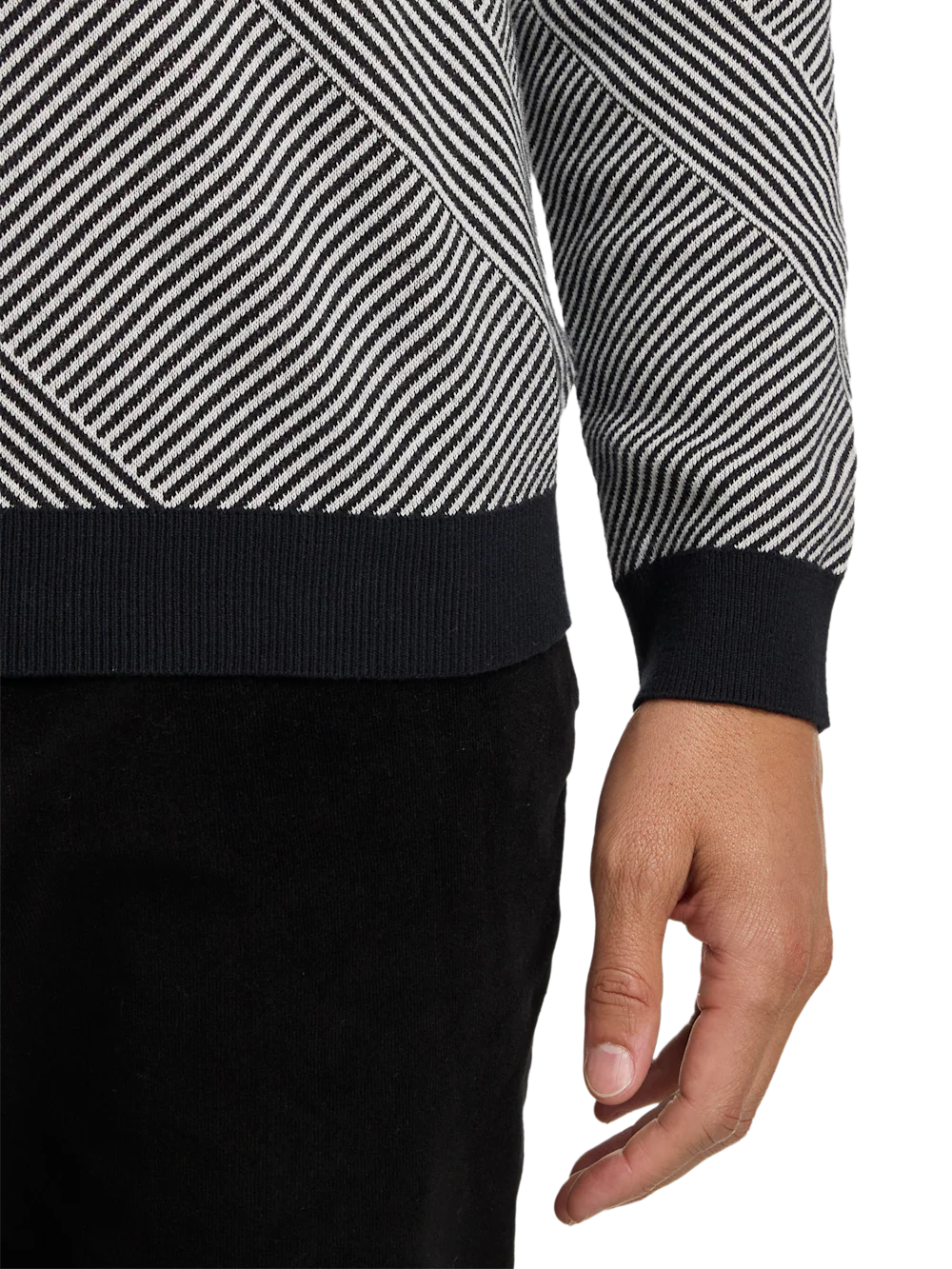 Cotton 4-button Mock Neck Sweater - Black/red - Image 4