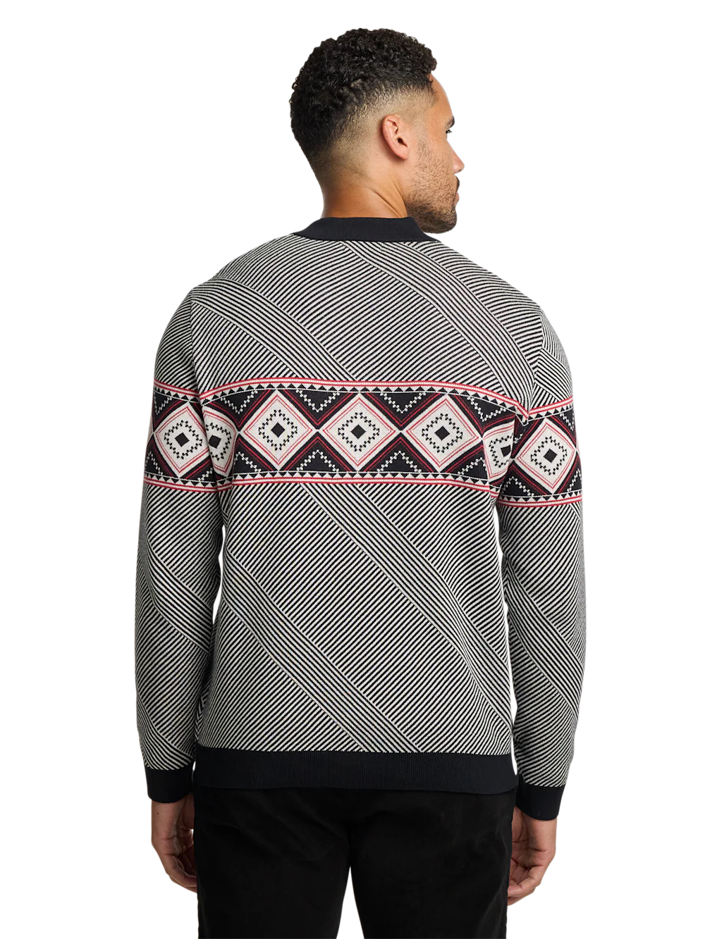 Cotton 4-button Mock Neck Sweater - Black/red - Image 5