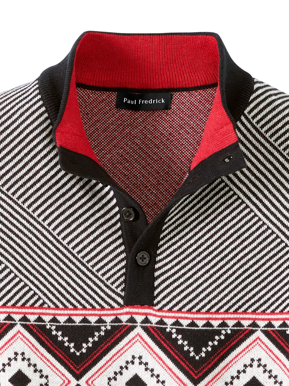 Cotton 4-button Mock Neck Sweater - Black/red - Image 6