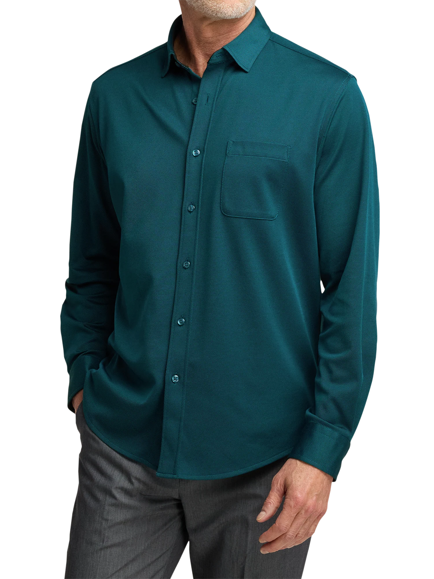 Cotton Blend Button Front Polo - Teal - Image 2