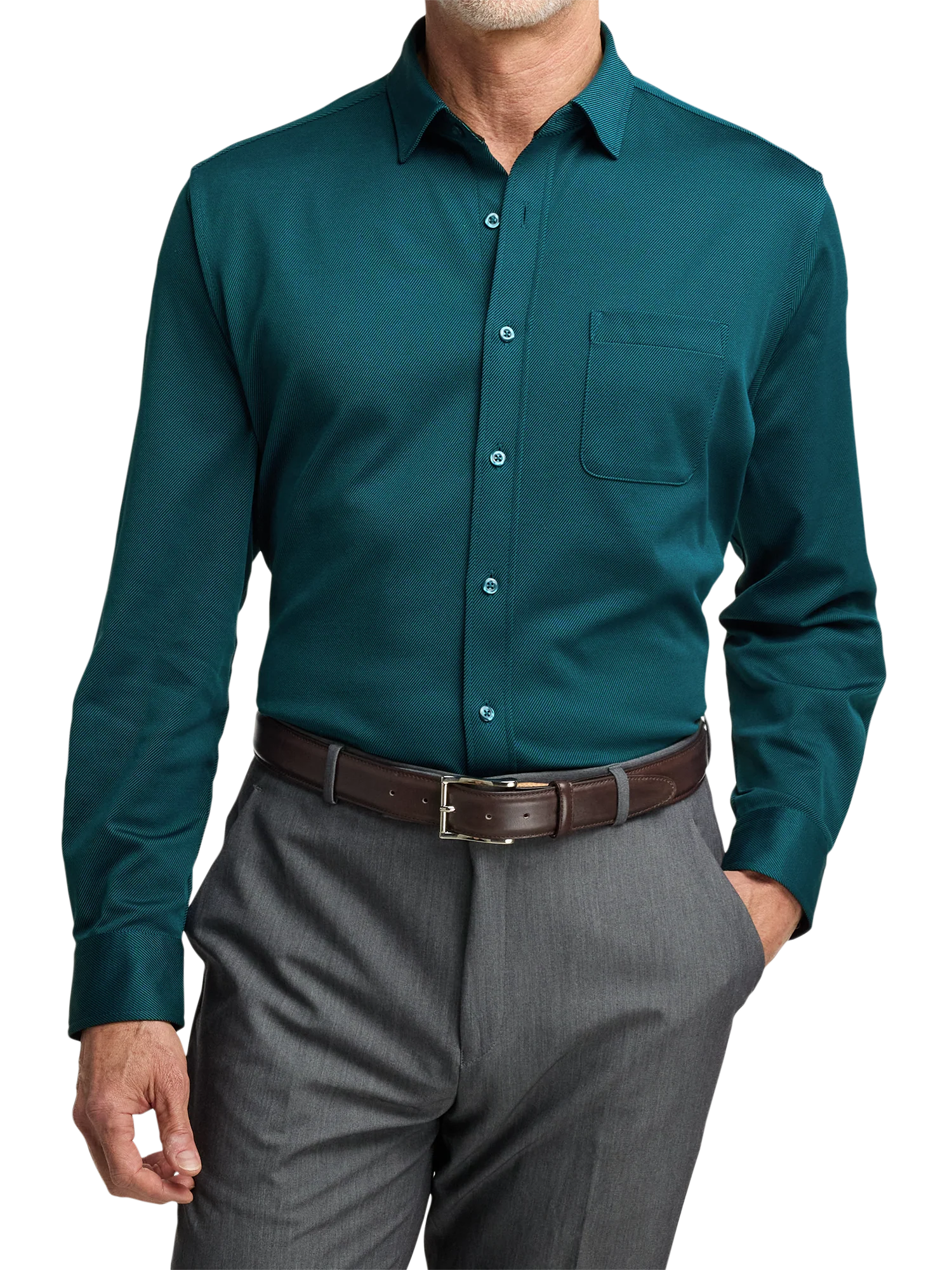 Cotton Blend Button Front Polo - Teal - Image 5