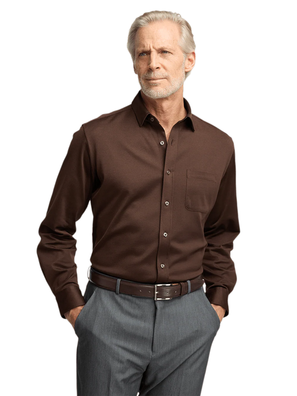Cotton Blend Button Front Polo - Brown - Image 5