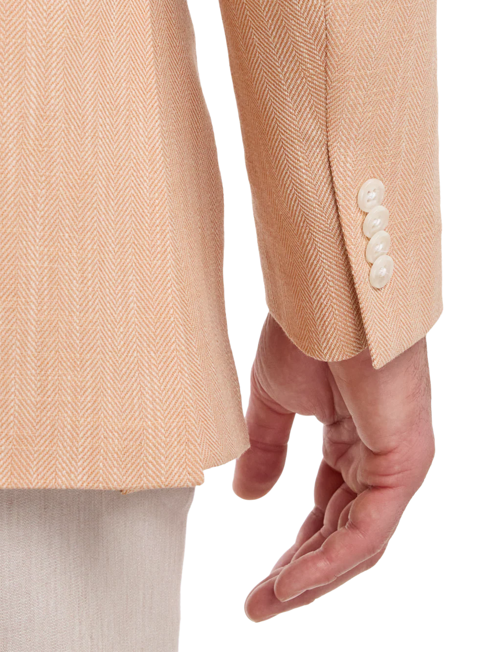 Cotton Blend Herringbone Single Breasted Notch Lapel Sport Coat - Melon - Image 3