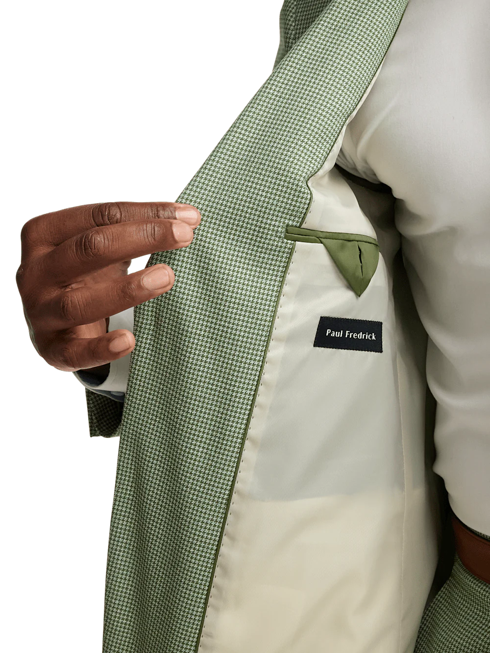 Cotton Blend Houndstooth Single Breasted Notch Lapel Suit Jacket - Green - Image 4