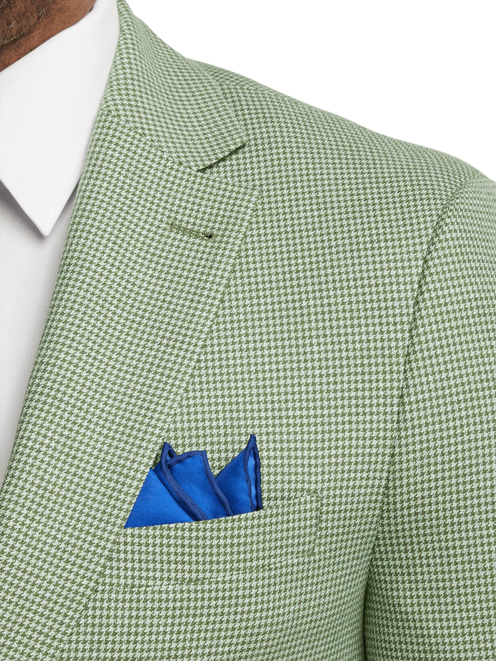 Cotton Blend Houndstooth Single Breasted Notch Lapel Suit Jacket - Green - Image 6