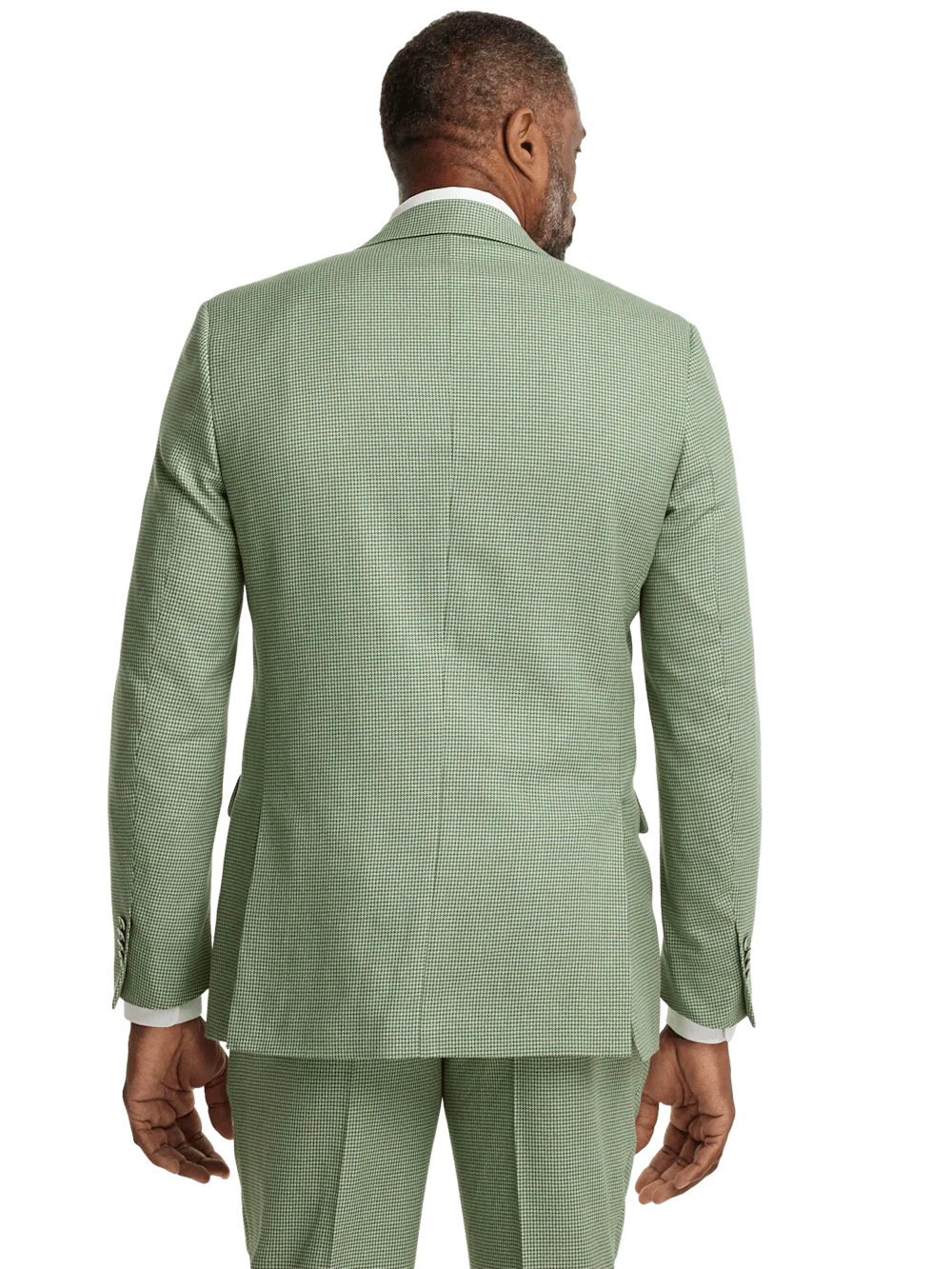 Cotton Blend Houndstooth Single Breasted Notch Lapel Suit Jacket - Green - Image 7